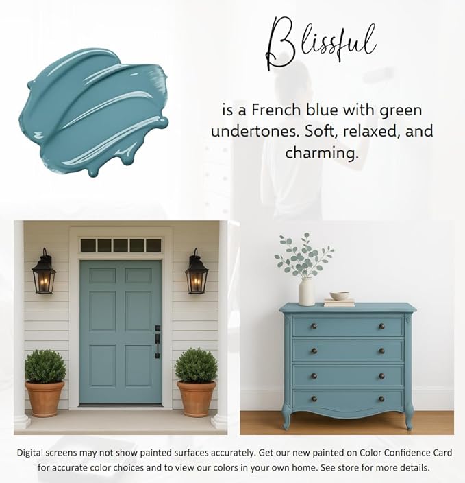 ALL-IN-ONE Paint by Heirloom Traditions, Blissful (French Blue), Gallon - Durable cabinet and furniture paint. Built in primer and top coat, no sanding needed. Includes our 30 featured color card.