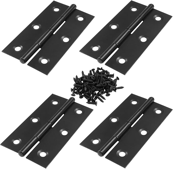 4PCS 3 Inch Stainless Steel Door Folding Butt Hinges, Black Metal Bisagras para Puertas with Screws for Door, Furnitures, Windows, Cabinet,Cupboard, Dressers