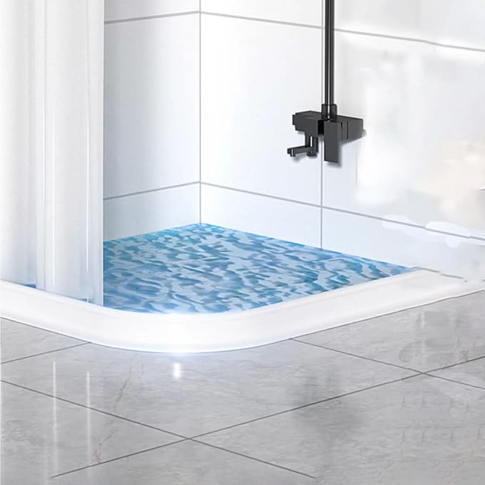 Shower Splash Guard Strip White Silicone , Foldable Water Stopper Barrier Bathroom Floor Kitchen Sink Countertop Retaining , Self-Adhesive Door Threshold Dam Bottom Seal 2 4 6 8 Ft Length 1.8'' High.