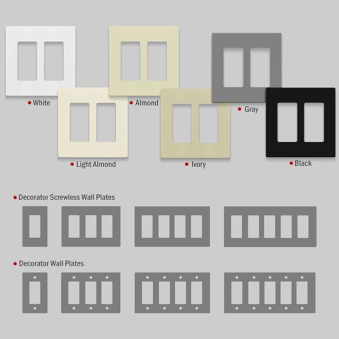 ENERLITES Screwless Decorator Wall Plates Child Safe Outlet Covers, Size 2-Gang 4.68" H x 4.73" L, Polycarbonate Thermoplastic, SI8832-LA-10PCS, Glossy, Light Almond (10 Pack)