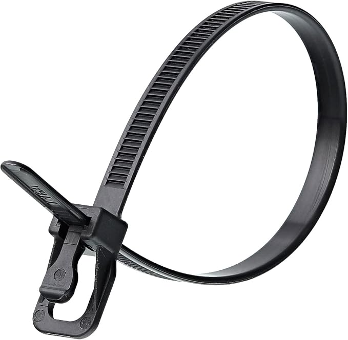 RETYZ 12-Inch Black Reusable Releasable Cable Ties – 20 Pack, 50 lb Strength, Patented Quick-Release, Tool-Free Design for Home, Office, and Light Industrial Use