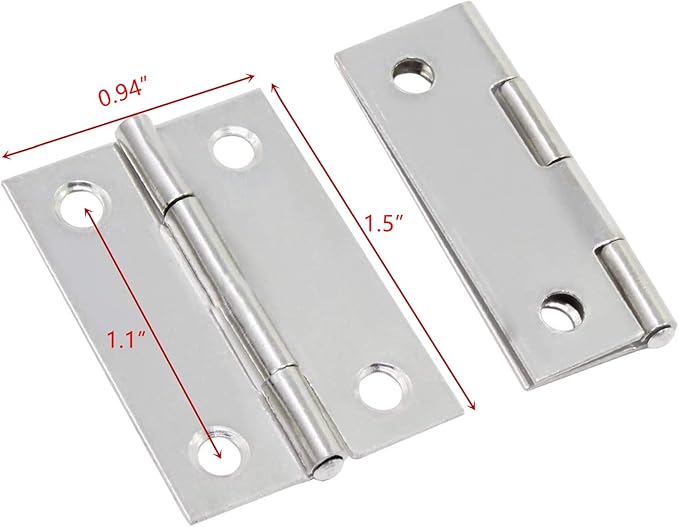 XMHF Folding Butt Hinge, Cabinet Gate Closet Door Hinge 1-1/2'' Long Home Furniture Hardware with Mounting Screws Silver Tone, Pack of 12
