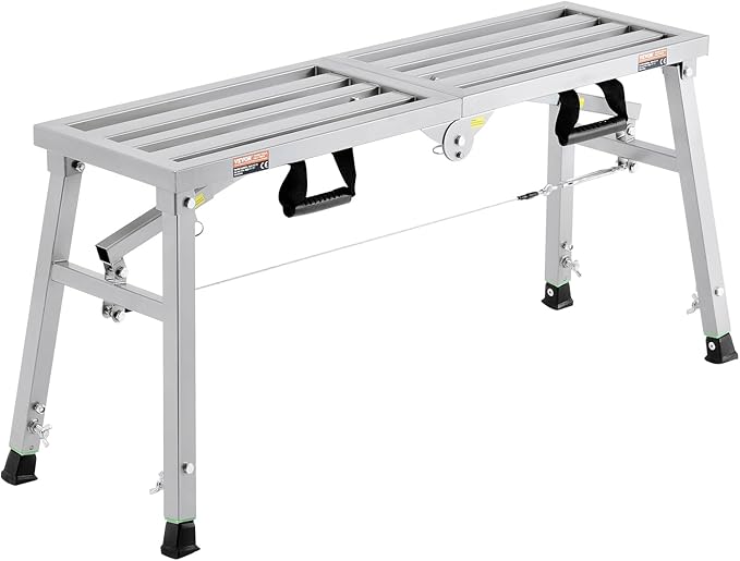 VEVOR Work Platform, 39"x 12" Portable Scaffolding Platform, Folding Steel Step Ladder Adjustable Height 19.7”-29.1”, 400 lbs Load Capacity, Non-Slip Drywall Painting Stool for Cleaning &Washing