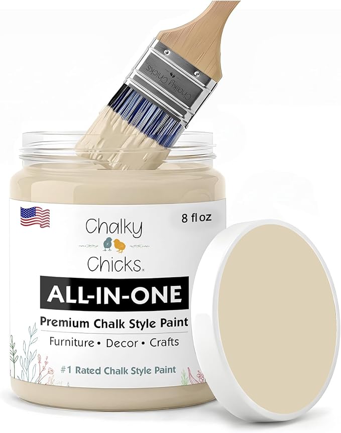 Chalky Chicks 8 Fl Oz Matte Cuppa Latte (Tan) Chalk Paint for Furniture Without Sanding - No Prep Furniture Paint No Sanding All in One for Crafts, Wood, Walls, Cabinet, Metal, Dresser, Farmhouse