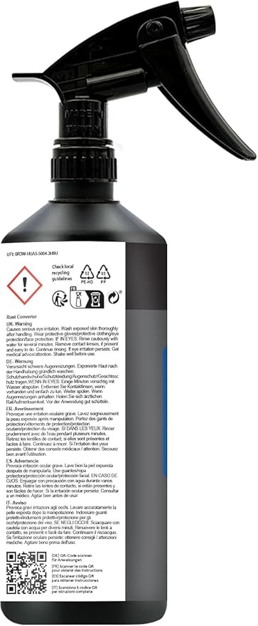 JENOLITE Rust Converter Trigger Spray for Metal 500 ml (16.9 fl oz) All In One Fast‑Acting Water‑Based Rust Reformer, Primer & Inhibitor. Converts Rust to a Paint‑Ready Surface. Made In Britain.