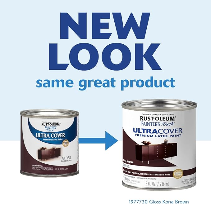 Rust-Oleum 1977730 Painter's Touch Latex Enamel Paint, Half Pint, Gloss Kona Brown, 8 Fl Oz (Pack of 1)