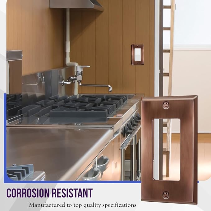 ENERLITES Decorator Switch or Outlet Metal Wall Plate, Stainless Steel Outlet Cover, Corrosion Resistant, Size 1-Gang 4.50" x 2.76", Stainless Steel 201, 7731-AC, Antique Copper