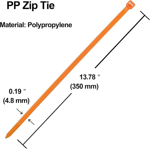 13" PP Zip Ties,Polypropylene Zip Tie, Orange Acid and Alkali Resistant Plastic Cable Tie used for Aquaculture,Floating Solar Panels,Marine Applications (Pack of 100)