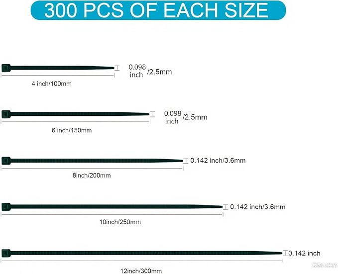 XINGO Garden Green Zip Ties Assorted Size 1500 Pack, 4+6+8+10+12 Inch, Self-Locking UV Resistant Nylon Cable Ties Perfect for Home, Office, Garden and Workshop