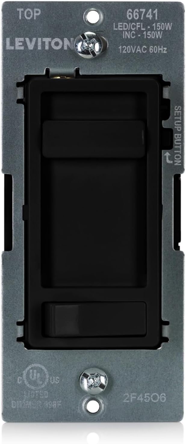 Leviton SureSlide LED Advanced Dimmer Switch for 150W Dimmable LED, Halogen and Incandescent Bulbs and Fixtures, 66741-E, Black