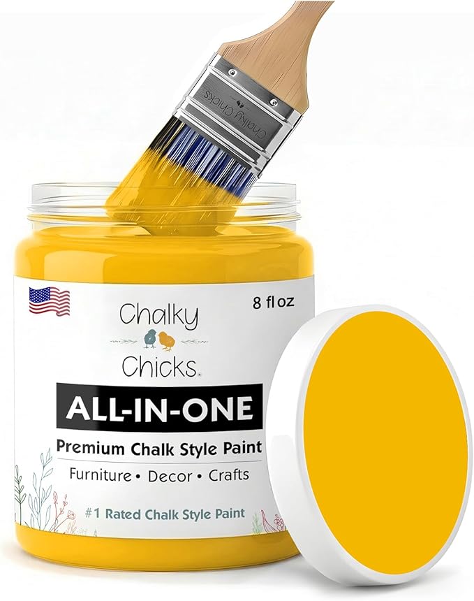 Chalky Chicks 8 Fl Oz Matte Bees Knees (Yellow) Chalk Paint for Furniture Without Sanding - No Prep Furniture Paint No Sanding All in One for Crafts, Wood, Walls, Cabinet, Metal, Dresser, Farmhouse