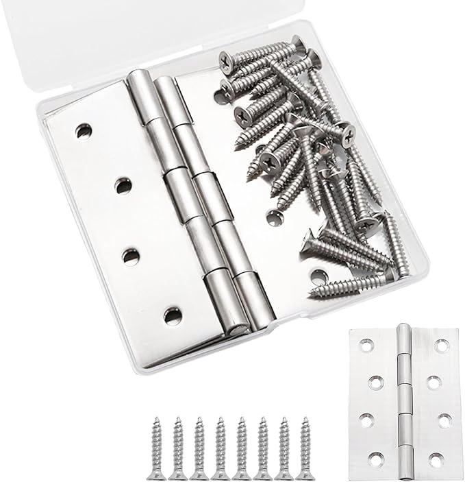 Pine & Linen 3 Pack Stainless Steel Folding Hinge, Butt Cabinet Hinge, Window Hinges Small Hinges with 24 Pieces Screws for Home Furniture/Cabinet Projects/DIY Enthusiasts（4 Inch）