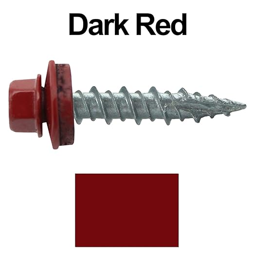 Metal Roofing Screws: (2500) 10 x 1 Dark Red Hex Head Sheet Metal Roof Screw. Self Starting Metal to Wood siding Screws. EPDM Washer. Colored Head 10X1 MRS CASE