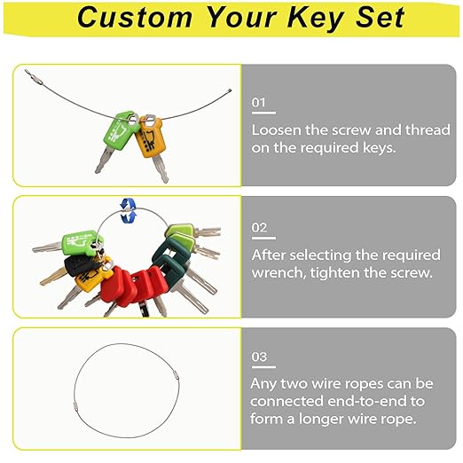 Heavy Equipment Keys Master Set, 11 Contractor Excavator Dozer Skid Steer Loader Forklift Roller Keys Fit Case JCB 14607 S450 Kubota CAT 5P8500 Takeuchi H806 Hyster 166 JD Bobcat D250