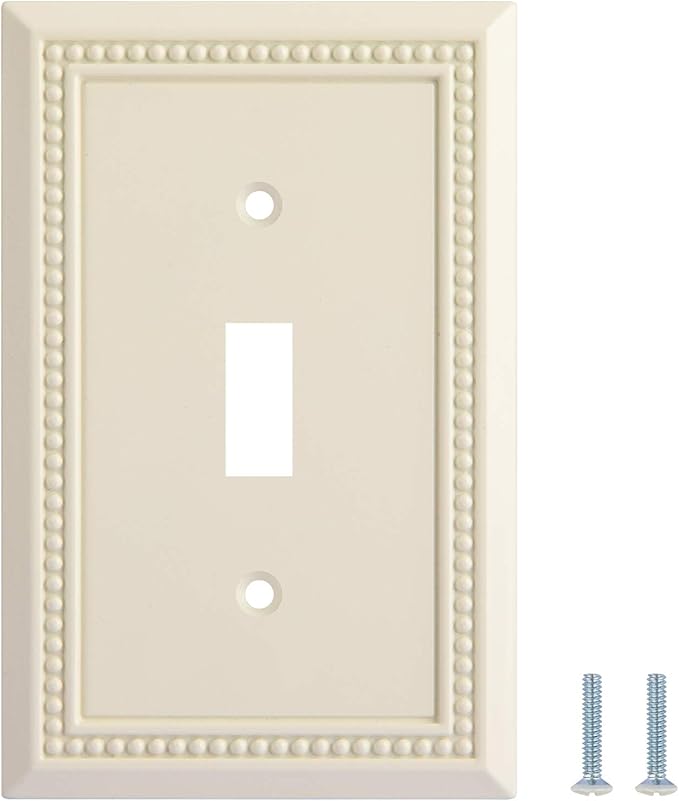 Henne Bery Sunken Pearls Heavy Duty Decorative Wall Plate Switch Plate Outlet Cover, Durable Solid Zinc Alloy (Single Toggle 2PK, Light Almond)
