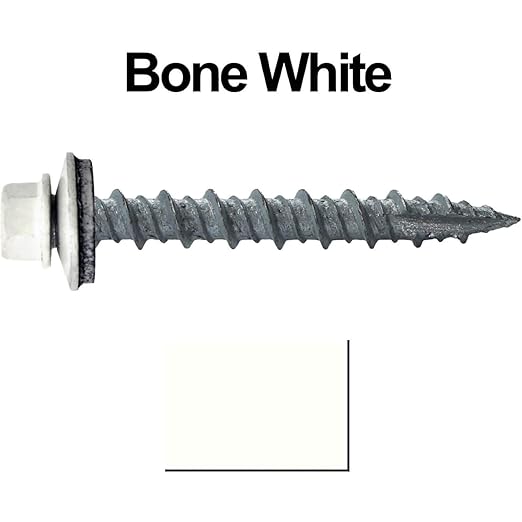 Metal Roofing Screws: (2000) 10 x 1-1/2" Bone White Hex Head Sheet Metal Roof Screw. Self Starting Metal to Wood siding Screws. EPDM Washer. Colored Head