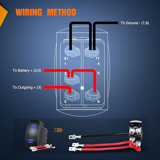 Nilight Underglow Lights Rocker Switch Led Light Bar 5Pin Laser On Off SPST switches 20A/12V 10A/24V Blue with Jumper Wires Set for Cars Trucks RVs