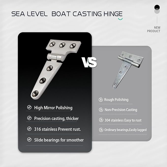 316 Stainless Steel T Hinges Marine Grade 4'' x 2" Heavy Duty Boat Hatch Hinge (100 mm X 54 mm) 4 Pack Casting Cabinet Hardware Door Hinge with Screws