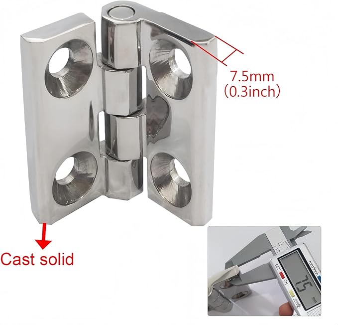 Marine Grade CAST Solid 304 Stainless Steel Mirror Polished Butt Hinges Marine Stainless Steel Heavy Duty 2-3/8" x 2-3/8" Pair for Boat, RVs