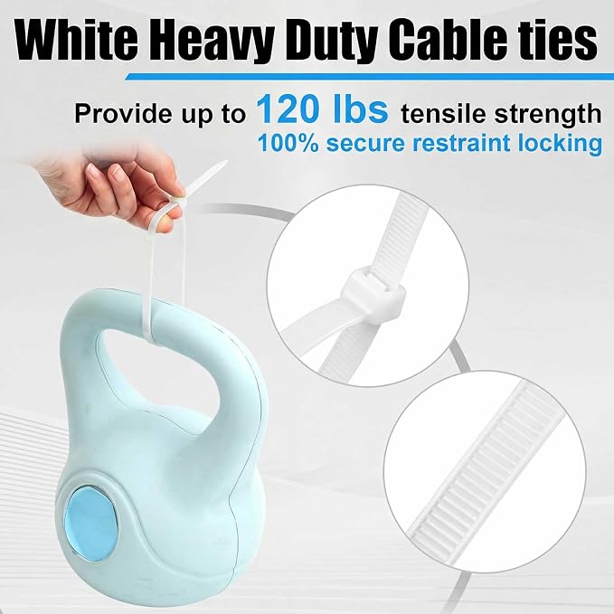 Reallnaive 500 Pcs 6 Inch Zip Ties Heavy Duty 120 Lbs Tensile Strength White Nylon Wire Cable Ties Bulk for Indoor Outdoor