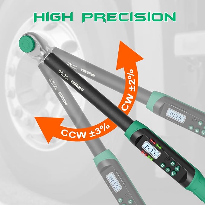 1/2 Inch Drive Digital Torque Wrench, 7.38-147.5Ft.lb/10-200N.m, Long Electronic Torque Wrench with Preset Value, Buzzer & LED Indicator, 2% Accuracy for Bike, Motorcycles, Car