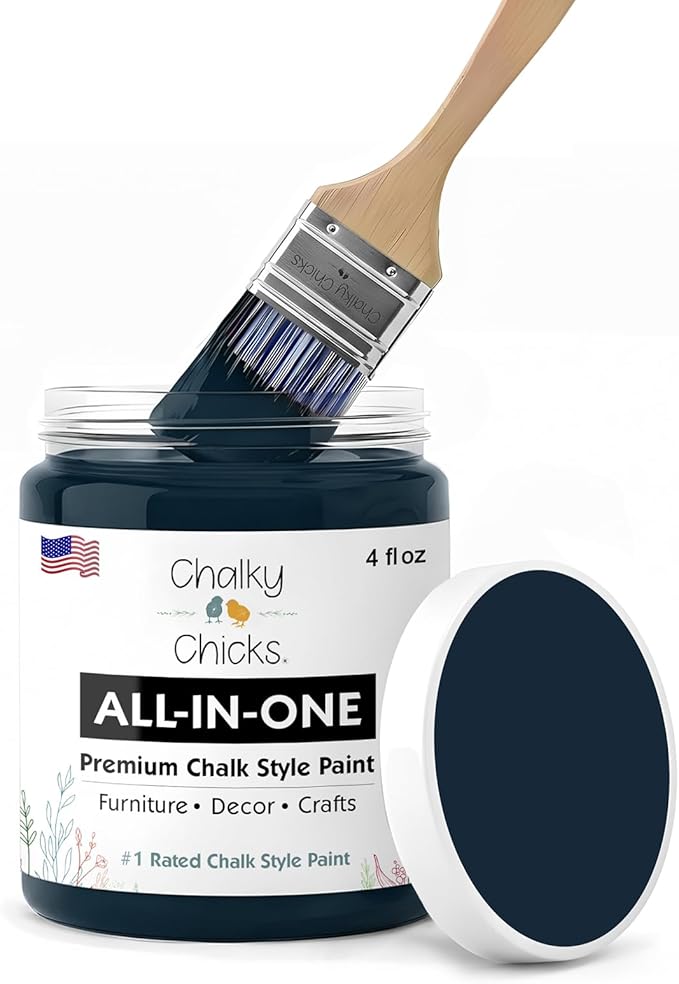 Chalky Chicks 4 Fl Oz Matte Denali (Deep Blue) Chalk Paint for Furniture Without Sanding - No Prep Furniture Paint No Sanding All in One for Crafts, Wood, Walls, Cabinet, Metal, Dresser, Farmhouse