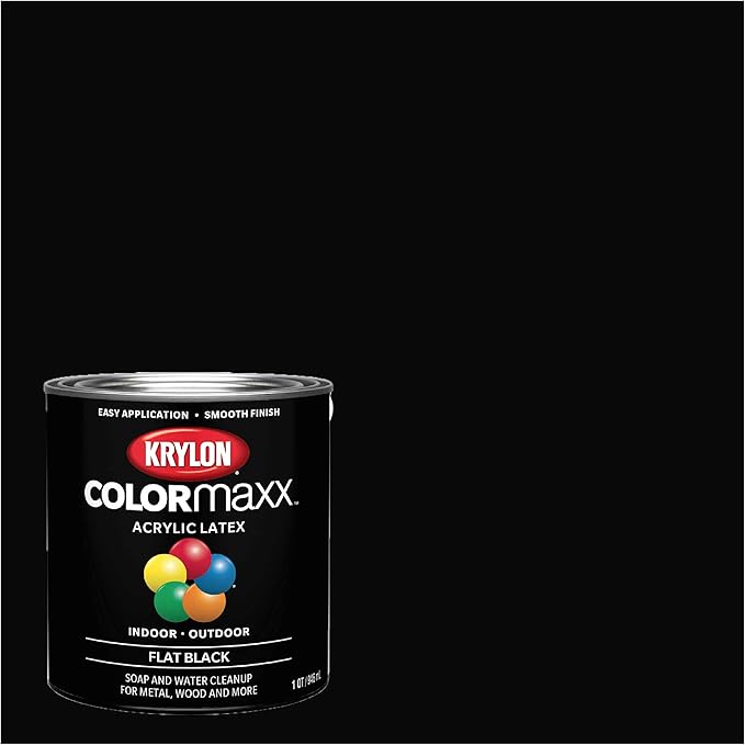Krylon K05647007 COLORmaxx Acrylic Latex Brush On Paint for Indoor/Outdoor Use, 1 Quarts (Pack of 1), Black, 31 Fl Oz