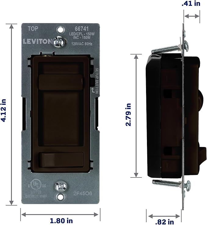 Leviton SureSlide LED Advanced Dimmer Switch for 150W Dimmable LED, Halogen and Incandescent Bulbs and Fixtures, 66741-B, Brown