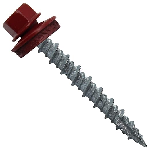 10 x 1-1/2" Colonial RED Metal Roofing Screws - Hex Washer Head- Self-Starting/Tapping - EPDM Washer. 1 x 250 Count Bag - 250 Screws