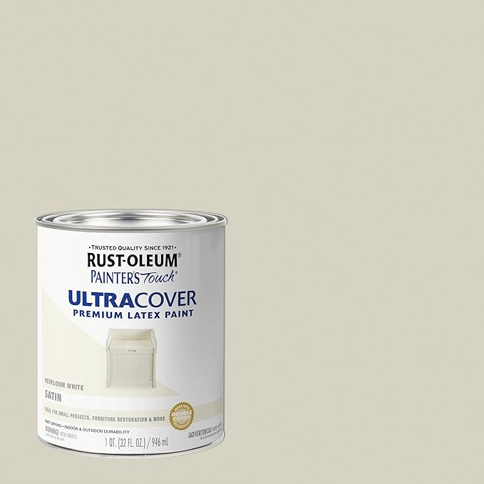 Rust-Oleum 240285 Painter's Touch Latex Paint, Quart, Satin Heirloom White 32 Fl Oz (Pack of 1)