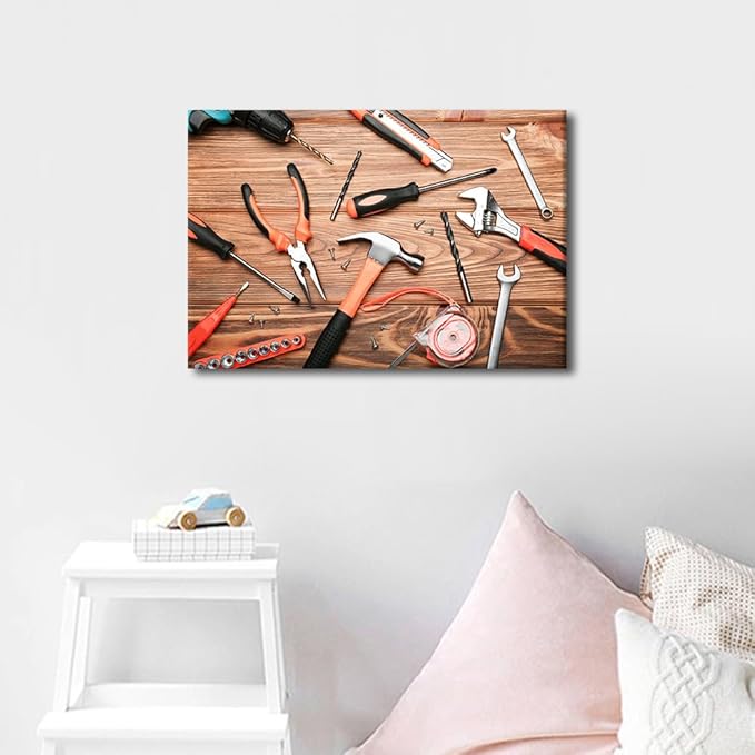 Canvas Wall Art Tools Themed Photography Artwork Screwdriver Gloves Wall Art Paintings Modern Picture Print Frameds for Living Room Dinning Room Bedroom Bathroom Home Decor 1 Pieces (12"Wx18"H)