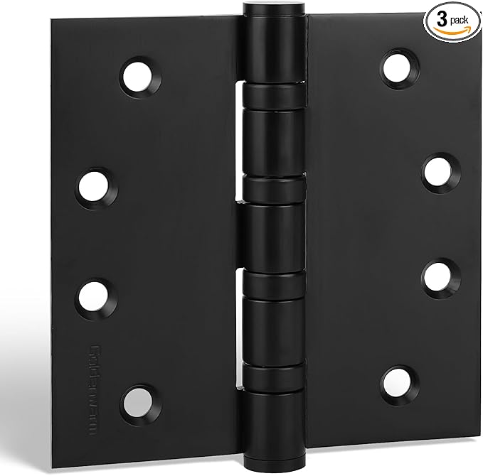 3 Pack goldenwarm Matte Black 4'' Door Hinges for Exterior Doors Ball Bearing Door Hinges 4in x 4in with Square Corners, Heavy-Duty, 304 Stainless Steel