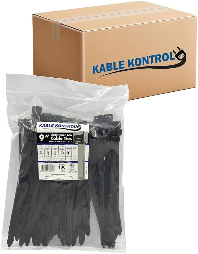 Kable Kontrol Cable Zip Ties, 9 Inch, 2000 Pcs, HD 250lbs Test, Black | Nylon Plastic, UV-Resistant, Self Locking, UL Listed, Indoor & Outdoor Use