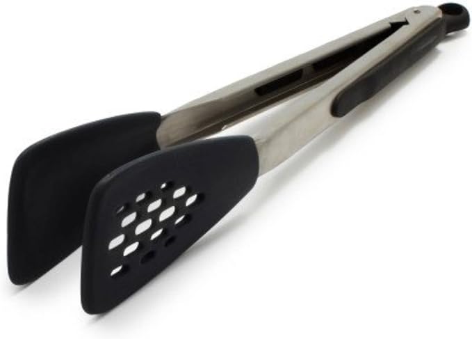 OXO Good Grips Large Silicone Flexible Turner, Stainless Steel & Good Grips Silicone Flexible Tongs Stainless,Black,