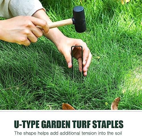 Therwen 200 Pcs 6 in Green Landscape Staples Artificial Grass Turf Stakes