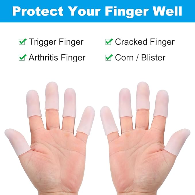 PATIKIL Finger Sleeve Protectors, 20pcs Silicone Finger Cots Cover Cap Thumb Guard Gel Finger Protection for Repair, Sports, 2 Size White