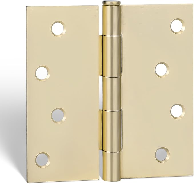 goldenwarm Pack of 6 4in Door Hinges Brushed Brass Gold Door Hinges Butt Hinges with Square Corners, Interior Door Hardware