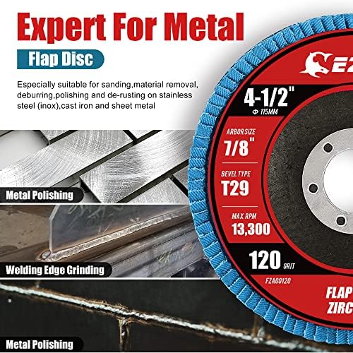 EZARC Zirconia Flap Discs 120 Grit, 4-1/2 x 7/8-Inch, Type 29, 10-Pack
