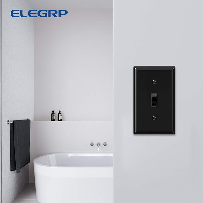 ELEGRP Toggle Light Switch Wall Plate, 1-Gang Standard Size Switch Covers, Unbreakable Polycarbonate Replacement Faceplates Covers, UL Listed, Color-matched Screws Included (5 Pack, Glossy Black)