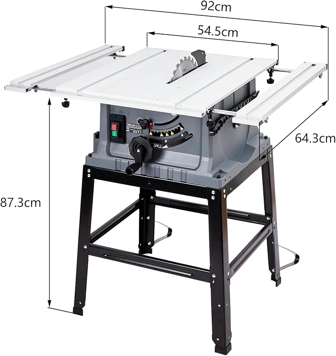 Table Saw 10 Inch, 15 Amp 5000RPM Powerful Tablesaw With Stand & Protective Cover, 36 X 25 Inch Tabletop Saw 90° Cross Cut & 0-45° Bevel Cut, Adjustable Depth, for Woodworking