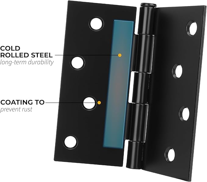 goldenwarm 3 Pack Matte Black Door Hinges, 4 x 4 Inch Black Interior Door Hinges with Square Corners