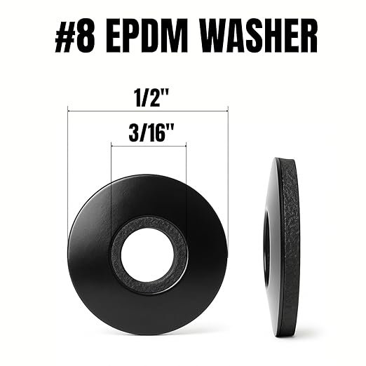 100 PCs #8 EPDM Bonded Sealing Washers, 304 Stainless Steel Rubber Washers for Screws, Leakproof Roofing & Metal Panels, Black