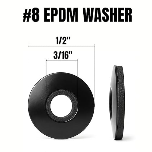 100 PCs #8 EPDM Bonded Sealing Washers, 304 Stainless Steel Rubber Washers for Screws, Leakproof Roofing & Metal Panels, Black