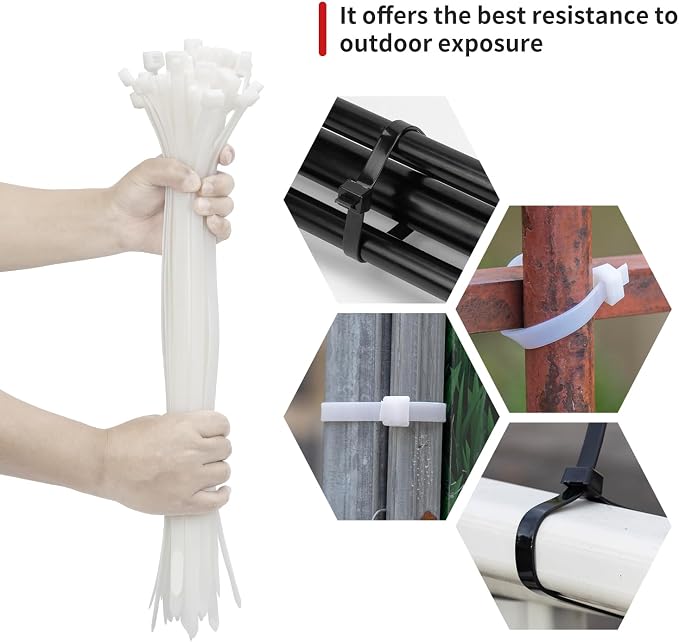 BethTie White14 inch Zip Ties Heavy Duty 100 PCS, 250 LBS Ultra Strong Plastic Wire Ties, Large Cable Ties Extra Long Tie Wraps, Indoor and Outdoor UV Resistant