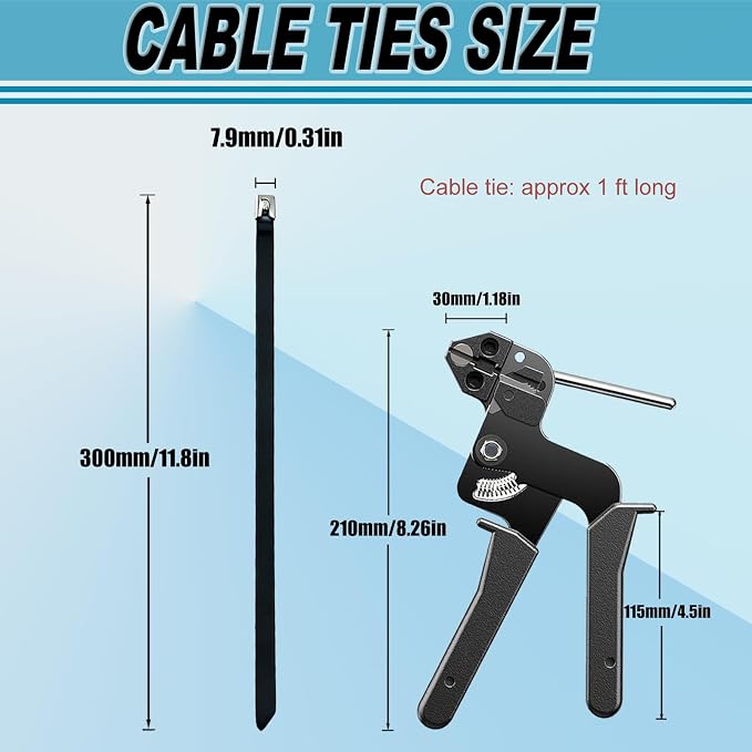 100PCS 0.31X11.8Inch 304‑Steel Self‑Locking Zip‑Ties for Auto Pipes Fences | High‑strength 304‑steel zip ties provide long‑lasting secure fastening for outdoor‑fence installations.