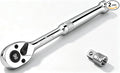 HORUSDY 1/4" Drive 90-Tooth Quick-Release Ratchet Handle with 1/4" to 3/8" Adapter, Reversible Thin Profile Socket Wrench, 4° Swing Arc, Ergonomic Anti-Slip Grip, Ideal for Auto, Bike & Home Repair