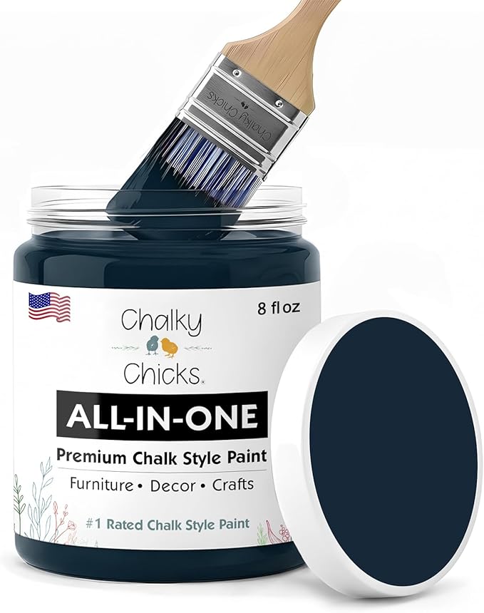 Chalky Chicks 8 Fl Oz Matte Denali (Deep Blue) Chalk Paint for Furniture Without Sanding - No Prep Furniture Paint No Sanding All in One for Crafts, Wood, Walls, Cabinet, Metal, Dresser, Farmhouse