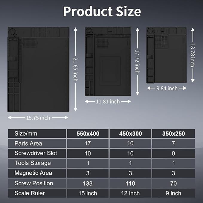 STREBITO Solder Mat Electronics Mat Silicone Repair Mat, Heat Resistant 932°F, Magnetic Project Mat Solder Pad for Soldering, Computer, Laptop, Cell Phone, RC, Gun, Size 17.7" x 11.8" (Black)