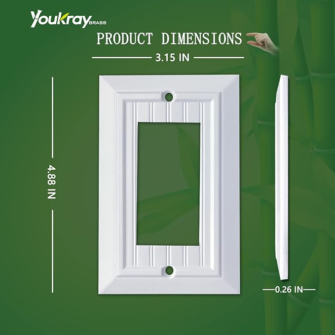 Pure White Classic Beadboard Wall Plates,Light Switch Covers,Electrical Outlet Covers, Switch Plates of Various Combination, Nature Bamboo Fiber Wall plate (1 Gang Decorator 4 Pack)