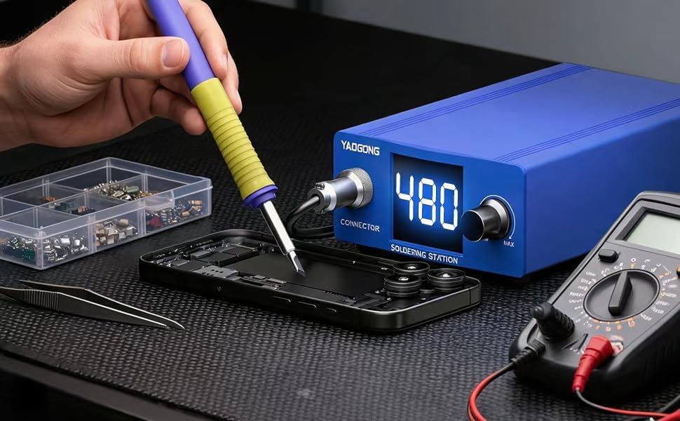 75W Digital Soldering Station with Adjustable Temperature Control, Fast Heating Soldering Iron Kit for Electronics Repair, DIY & PCB Work